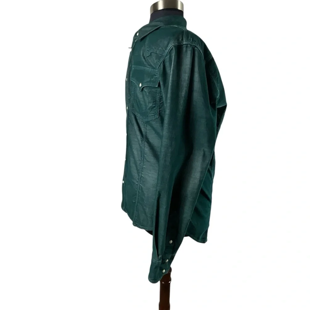 True Religion Rocky Men Dark Teal Chambray Corduroy Western Pearl button Shirt